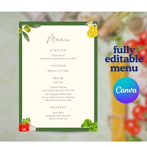 Editable Pasta Menu Template – Italian Dinner Party Printable – 5x7 Canva Menu Card – Instant Download