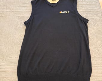 Ashworth Mens V-Neck Sweater Vest Knit NBC Golf Casual Top Size M Navy Blue