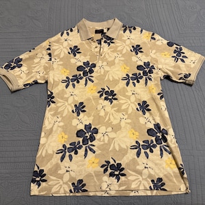 Izod Golf Men’s Size M Cotton Cool FX Polo Shirt Short Sleeved Hawaiian Print Vintage