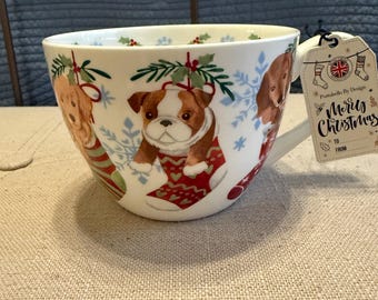 New Portobello By Design Christmas Dog Mug Dogs in Stockings Bulldog Dachshund 