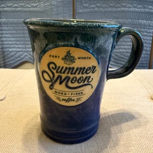 Summer Moon Deneen Pottery Drip 2023 Fort Worth TX Wood Fired Coffee Mug Blue