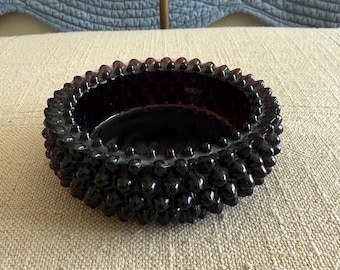 Rare Antique Hobnail Art Glass Black Amethyst Salt Cellar/Ashtray