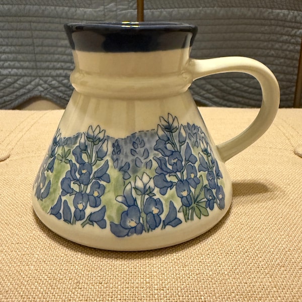 Rare Vintage Hand Painted Bluebonnets No Spill Stoneware Flowers Texas