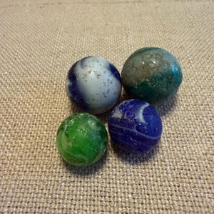 Rough Textured Marbles Lot Of 4 Green And Blue