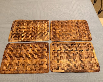 Vintage Hand-Woven Rattan Rectangle Placemat Set of 4 – Organic Natural Texture
