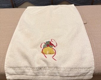 Kassa Fina Cream Decorative Christmas Hand Towel W/ Embroidery Bells Cardinal