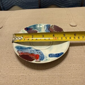 Anthropologie Feature Artist Signed Teacup and Saucer Set Abstract New Red Blue image 10