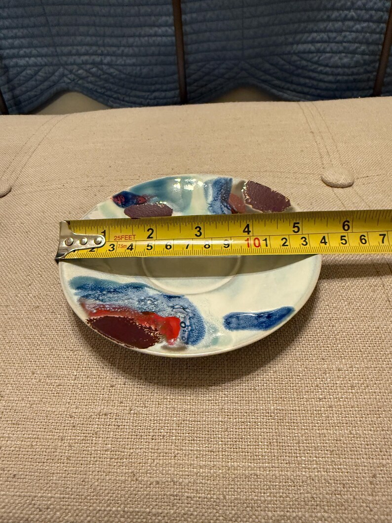 Anthropologie Feature Artist Signed Teacup and Saucer Set Abstract New Red Blue image 10