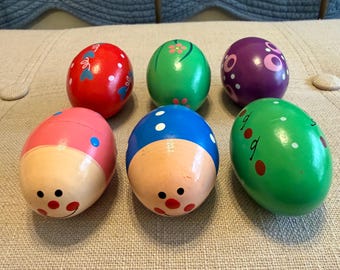Colorful Kids Wooden Maracas Percussion Egg Shakers Easter Decor Set Of 6