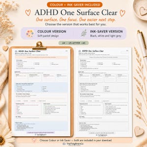ADHD One Surface Clear Printable: Clutter Sorting Checklist, Declutter Worksheet & Cleaning Planner for Adults