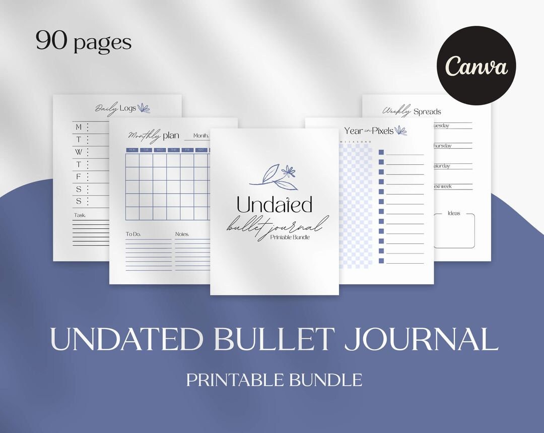Undated Bullet Journal Bundle: 90 Canva Printables for Personalized ...