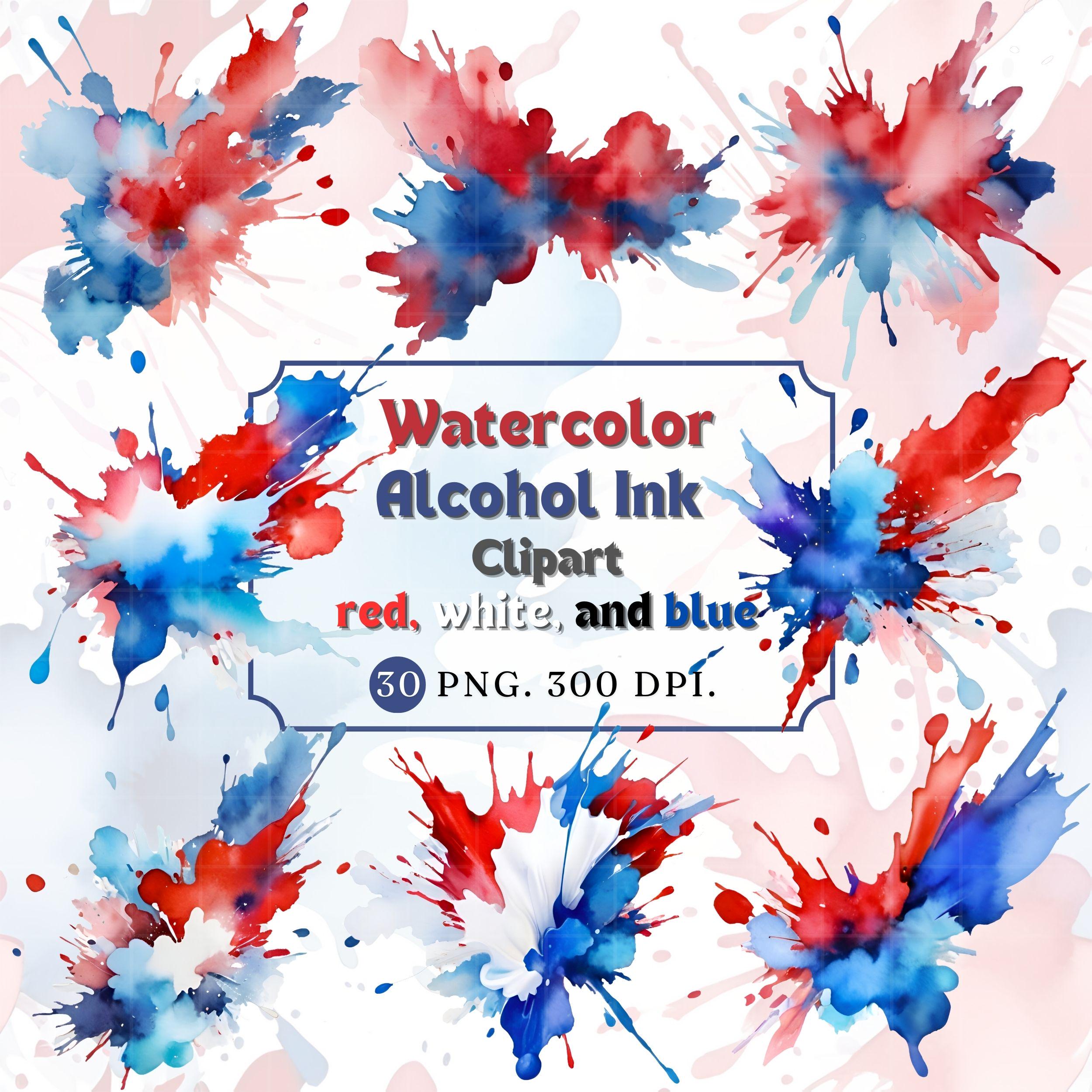 Red White Blue Watercolor PNG Bundle – 4th of July USA Flag Ink Splashes – Independence Day Abstract Paint Clipart instant download