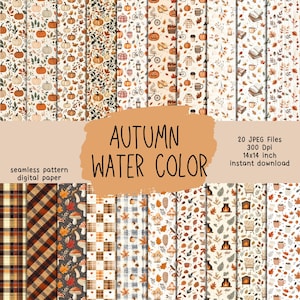 Fall Watercolor Seamless Pattern: Autumn Leaves Digital Paper (14x14&quot;, 300 DPI)