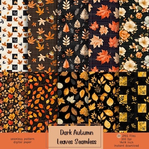 Dark Autumn Leaves Digital Paper Pack: Watercolor Fall Foliage (Instant Download)