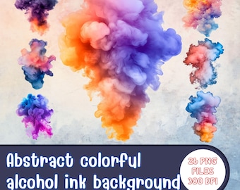 Abstract Colorful Alcohol Ink Smoke,Vibrant Smoke Clouds PNG, Abstract Ink Smoke Clipart -26 PNG-300 DPI-4096x4096 px-instant download