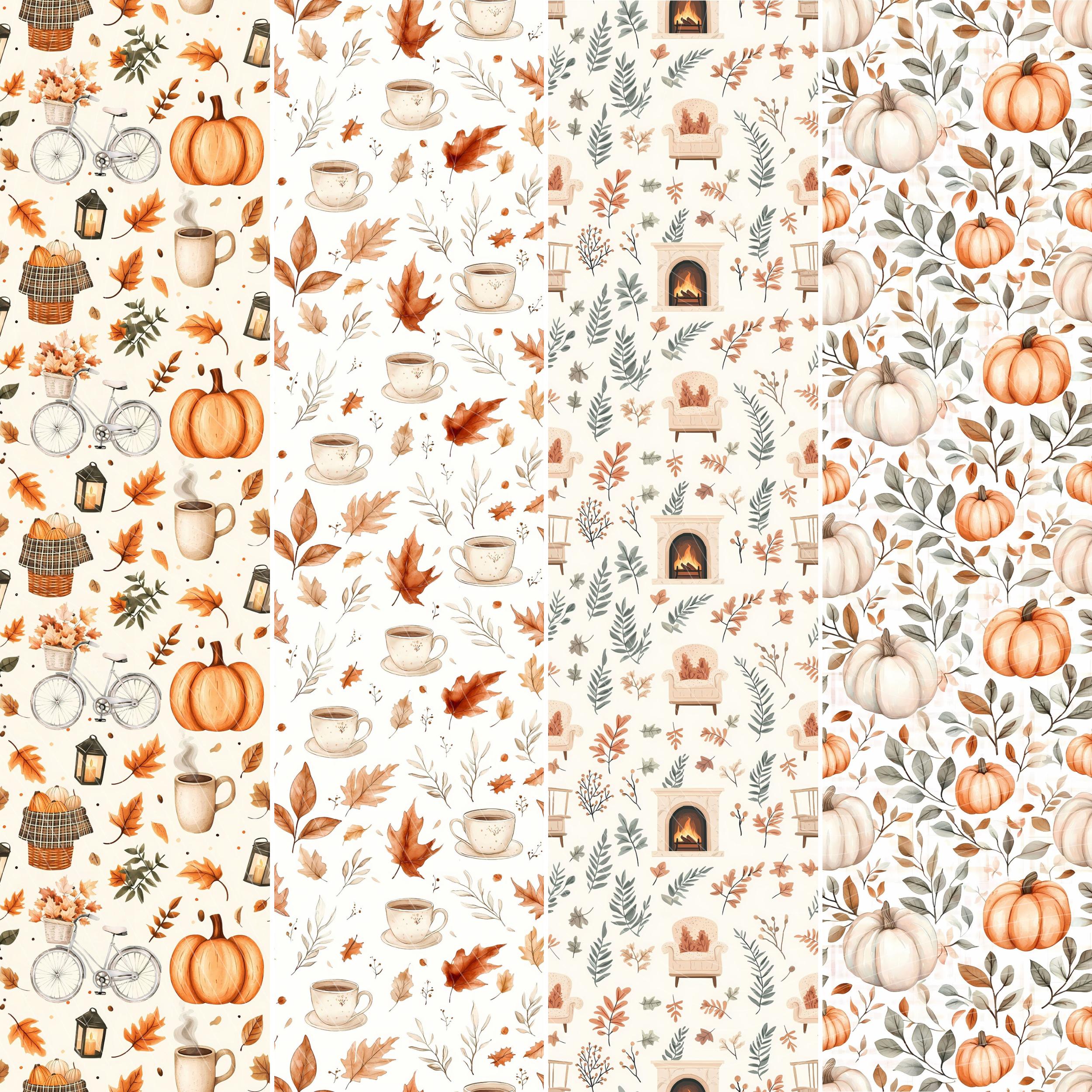 Autumn Watercolor Printable Paper Seamless Fall Pattern for Digital