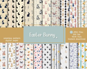 Easter bunny digital paper bundle, cute rabbit seamless background, pastel Easter pattern pack, spring bunny printable paper download