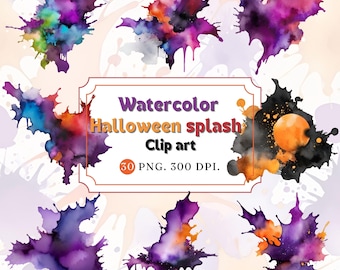 Watercolor Alcohol Ink Splash Halloween hues clipart, Paint Splatter PNG Abstract Clipart-30 PNG-300 DPI-6x6 inch-instant download