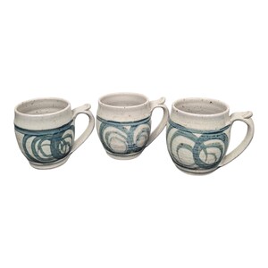 Vintage Handmade Blue Swirl Pottery Mug, Coffee Lover Gift, Unique Coffee Cup, Fall Housewarming Gift, Boho Fall Mugs - Set of 3