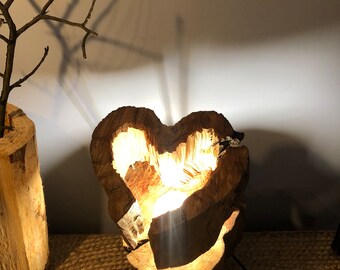 Wooden lamp - heart gift