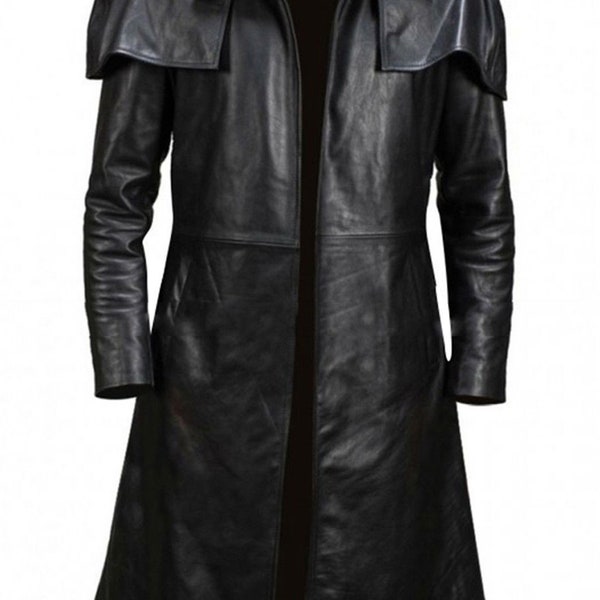 Mens A7 New Vegas NCR Ranger Duster Video Gaming Classic Black Winter Outfit Real Leather Trench Coat