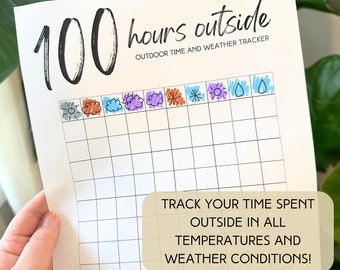 Rastreador de clima exterior de 100 horas / Descarga instantánea imprimible / Proyecto exterior de 1000 horas / Gráfico de juego al aire libre