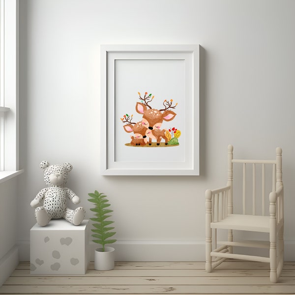 Children's room poster deer fawn boy girl gift birth or baptism children baby baby room wall picture poster animals A5/A4/A3/A2 Boho wall decoration