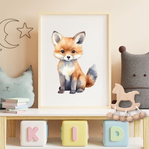 Póster de habitación infantil con diseño de zorro, regalo para niño y niña, para nacimiento o bautizo, para niños y bebés, póster mural para habitación de bebé, animales, tamaño A5/A4/A3/A2, decoración de pared bohemia