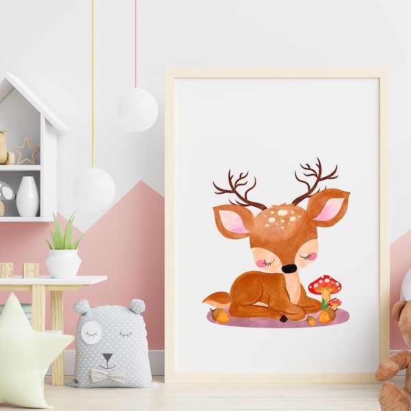 Children's room poster deer boy girl gift birth or baptism children baby baby room wall picture poster animals A5/A4/A3/A2 Boho wall decoration