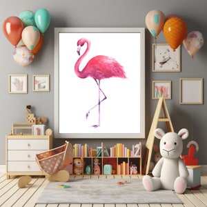 Póster de habitación infantil con diseño de flamenco, regalo para niño y niña, póster mural para habitación de bebé o niño, animales, tamaño A5/A4/A3/A2, decoración de pared bohemia