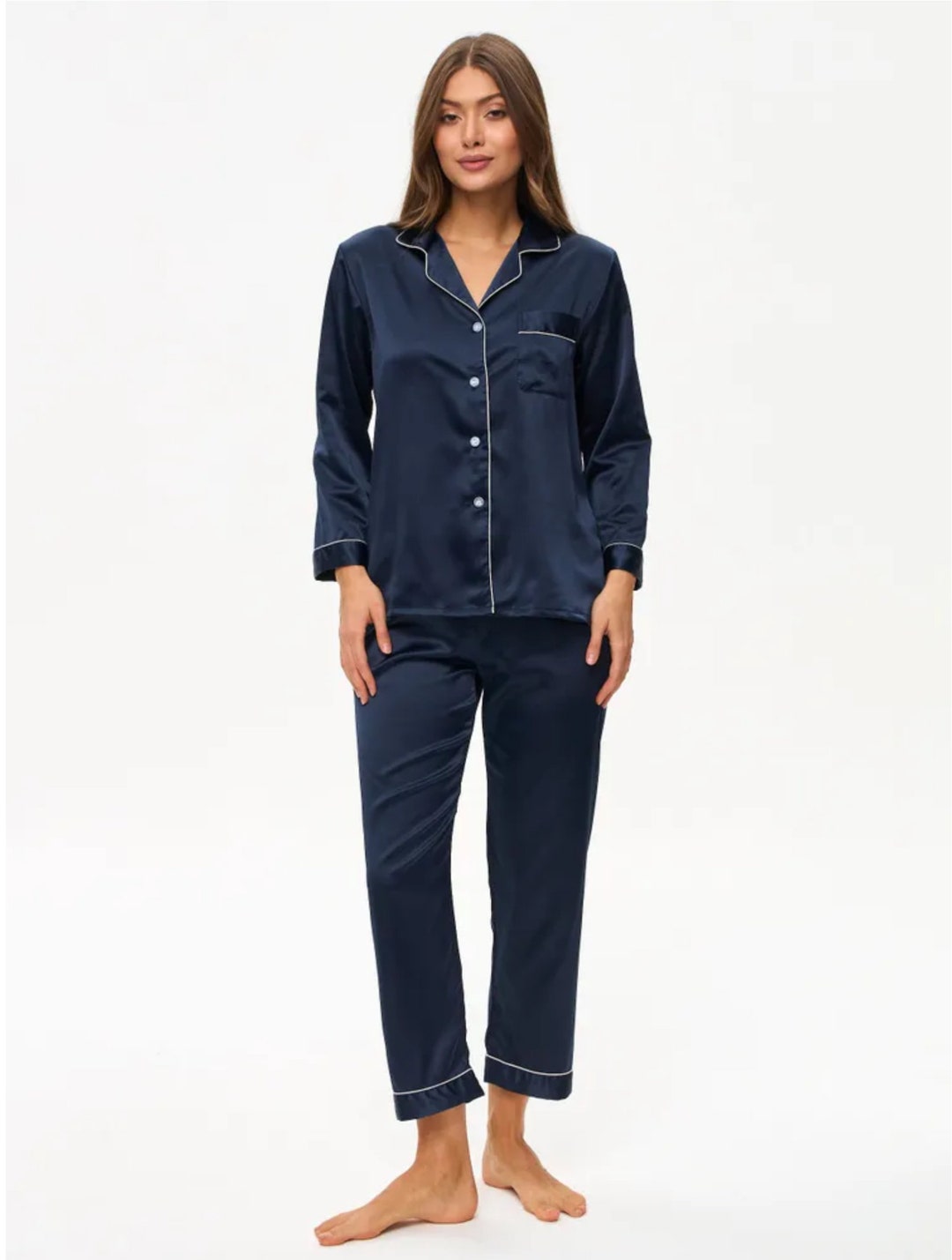 Women's Blue Pajama Set With Pants Silk Women's - Etsy
