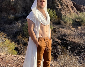 Unisex Hemp Organic Cotton Blend Robe, Oversized Hood, Natural Color, Tulum Fashion
