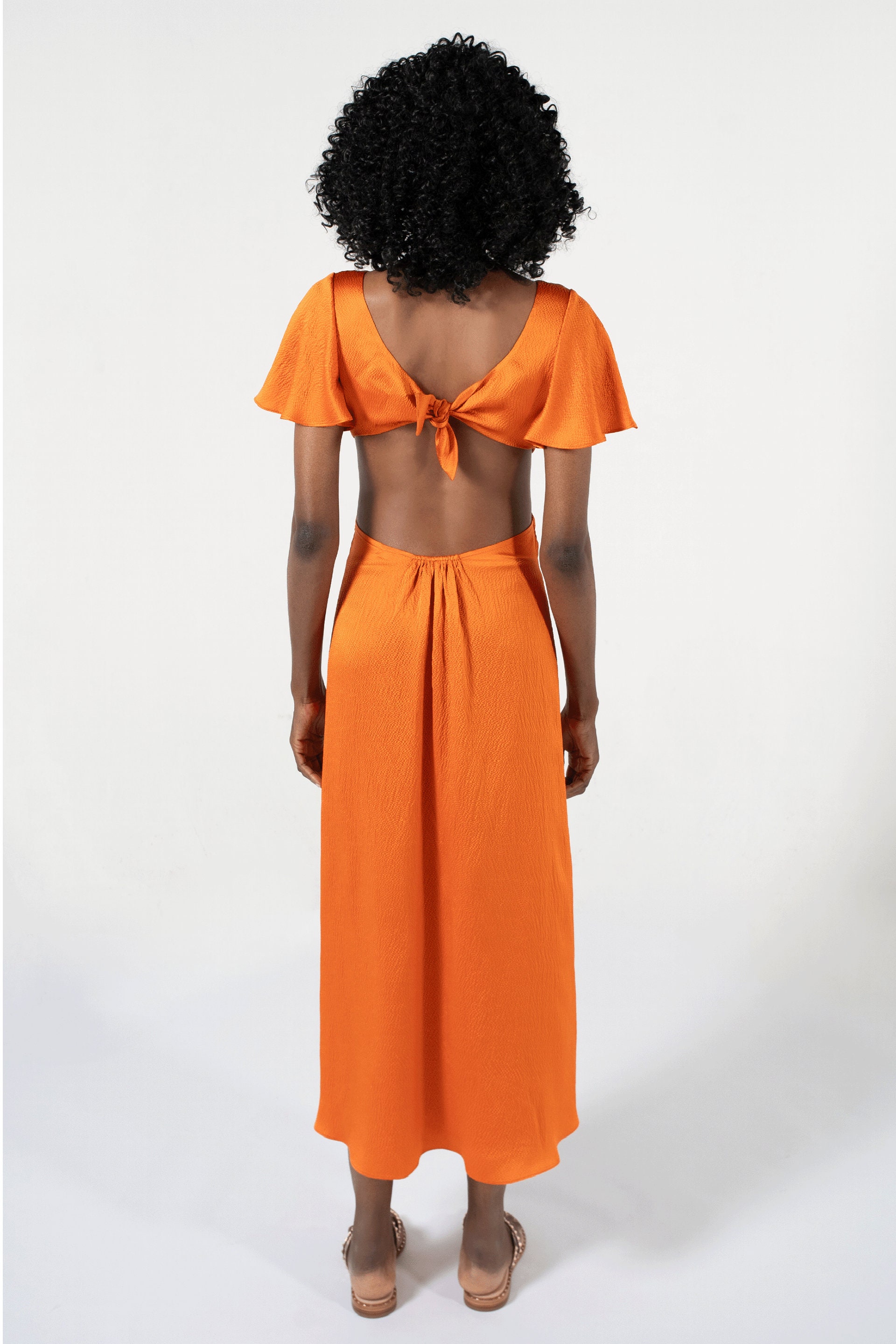 Cadiz | Orange Asymmetric Maxi Dress With Cut-Out Detail and Open-Back