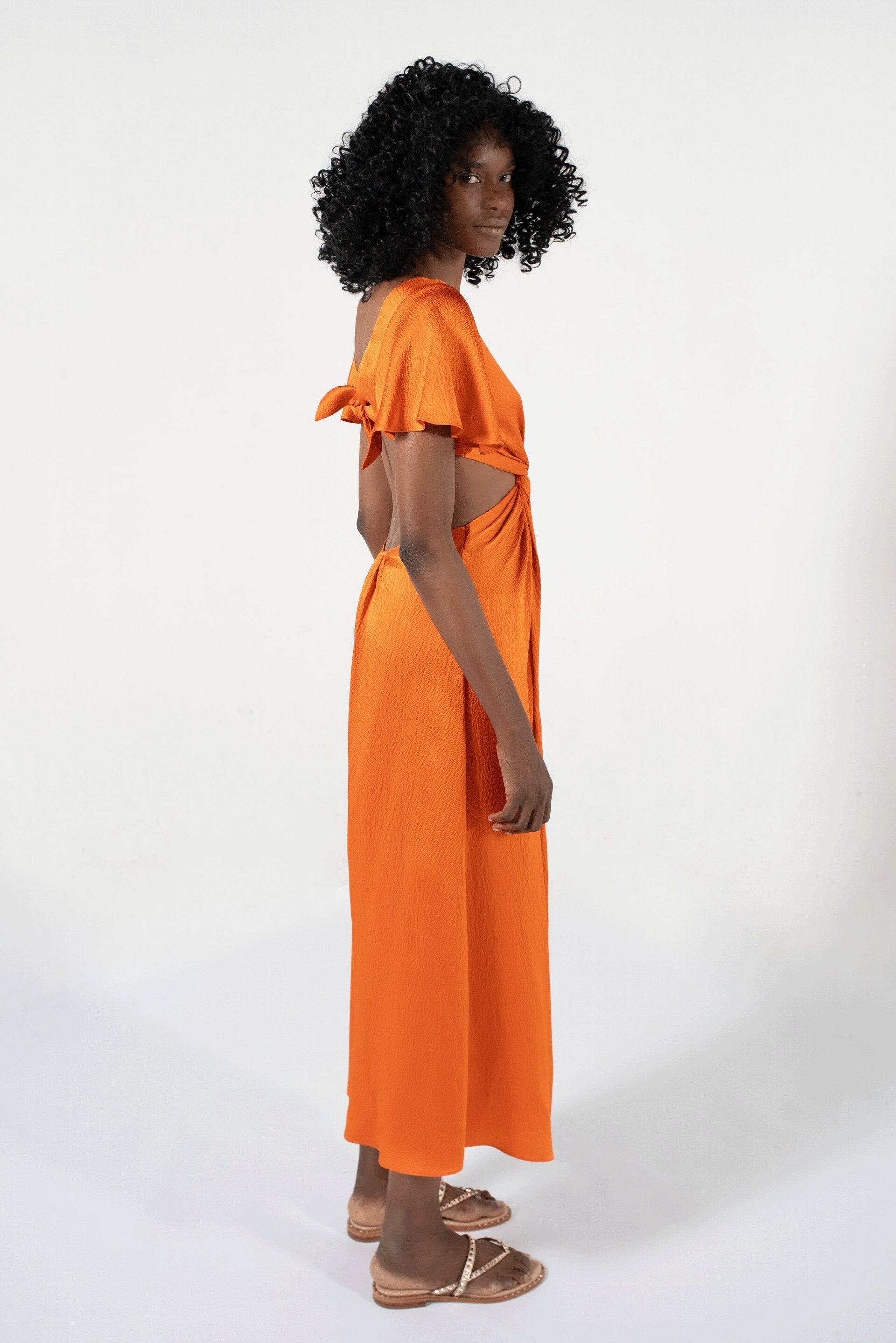 Navy Blue And Orange Ombre Dyed Maxi Dress With Round Neck And 3/4 Sleeves