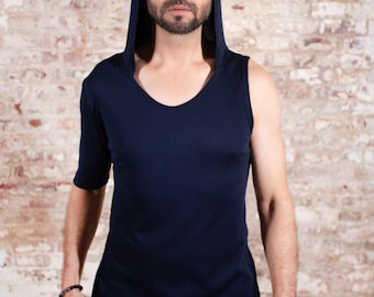 Asymmetrical Hooded Shirt, One-Sided Sleeve, Organic Supima Cotton