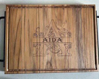 Personalized Rustic Serving Tray - Monogram Name Wooden Tray