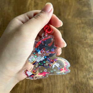Shadow the Hedgehog Inspired Keychain Holographic Star Charm Keychain Sonic the Hedgehog