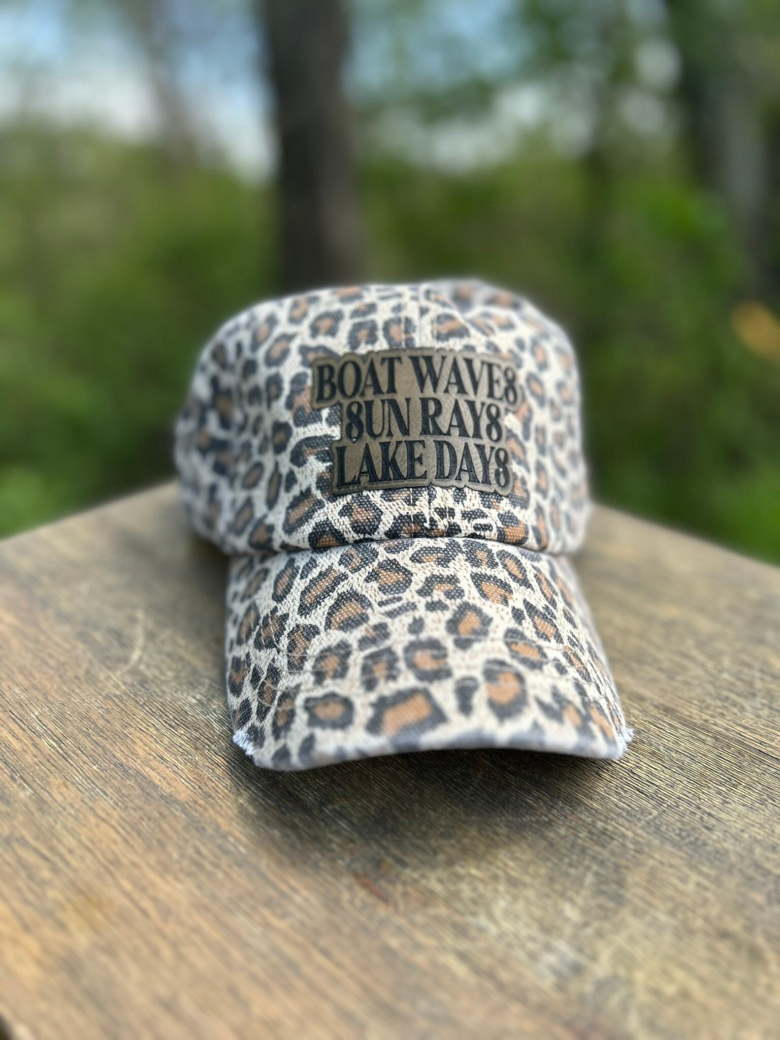 Lake Days Leopard Print Distressed Trucker Hat With Leather 