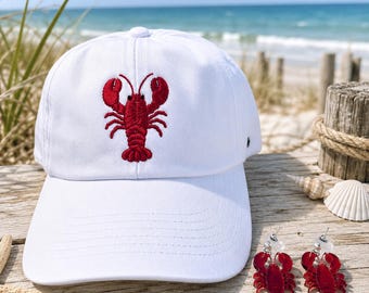 Casquette de baseball homard brodée chapeau pour femme avec boucles d'oreilles assorties personnalisées design embelli entièrement personnalisable
