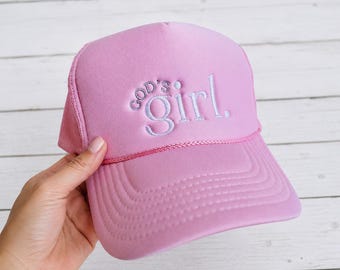 God's Girl casquette camionneur rose en maille brodée chapeau pour femme message religieux personnalisé dames embelli entièrement personnalisable
