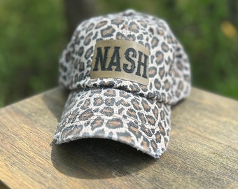 Casquette trucker vintage à imprimé léopard Nashville avec écusson gravé en similicuir