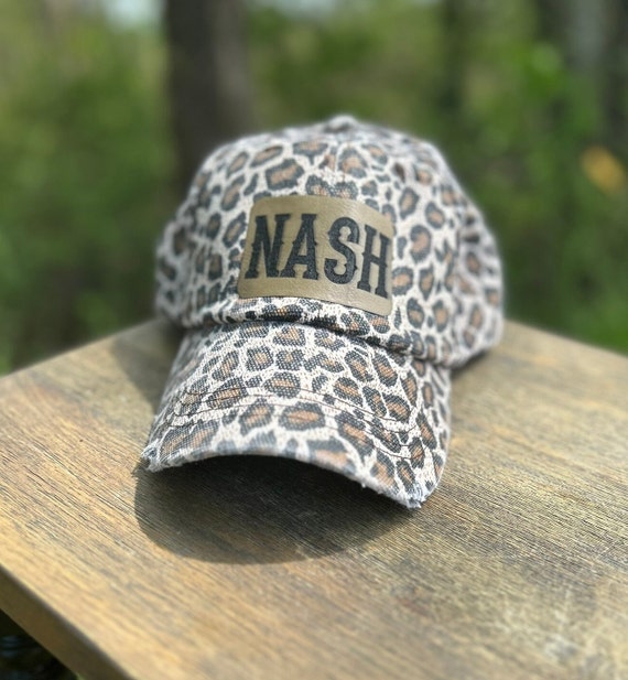 Upcycled Leopard Print Trucker Hat With Leather Patch Accent Lake Days Leopard Print Distressed Trucker Hat With Leather  main image 2