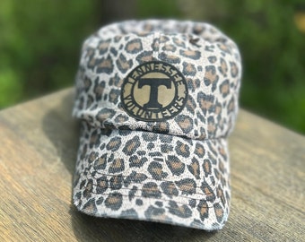 Upcycled Leopard Print Trucker Hat With Leather Patch Accent Lake Days Leopard Print Distressed Trucker Hat With Leather  main image 3