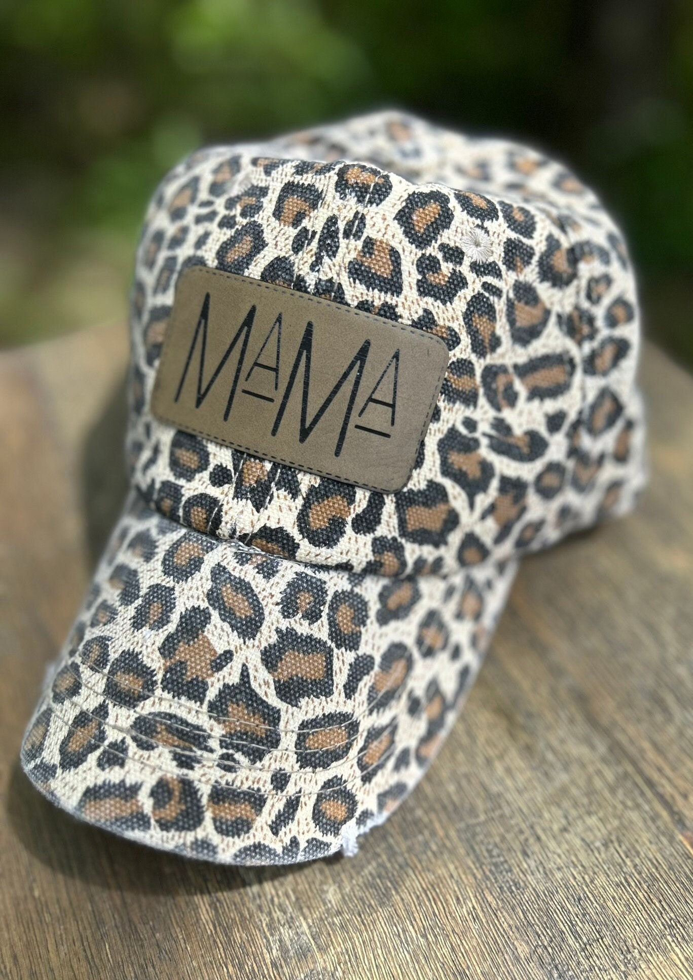 MAMA Leopard Print Distressed Trucker Hat With Leather Faux  display picture 2