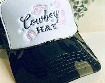 Chapeau de cowboy Nashville casquette de camionneur en maille brodé chapeau pour femme message personnalisé dames embelli design entièrement personnalisable