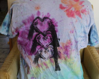 Elektrisch bos tie-dye meerkleurig T-shirt met v-hals zeefdruk