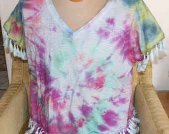 Veelkleurig tie-dye overhemd met kwastjes