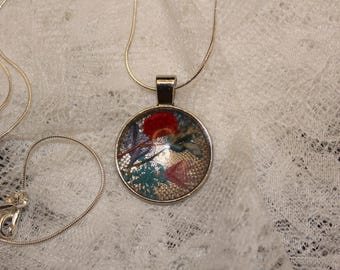 Roze en blauwe plantenbloem hanger ketting