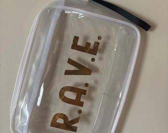 Op maat gemaakte doorzichtige witte multifunctionele tas met sticker en zwarte polsband (emoji's, EDM-artiesten, spreuken, enz.) - meerdere kleuren om uit te kiezen