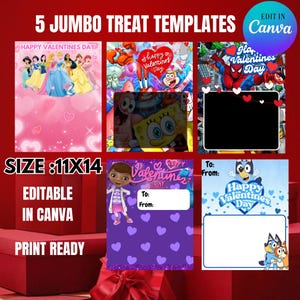 Pacote com 5 modelos de cartão de guloseimas para o dia dos namorados, cartão Jumbo Valentines, modelo Canva, modelo de cartão de guloseimas, pronto para impressão, editável, 11x14, digital